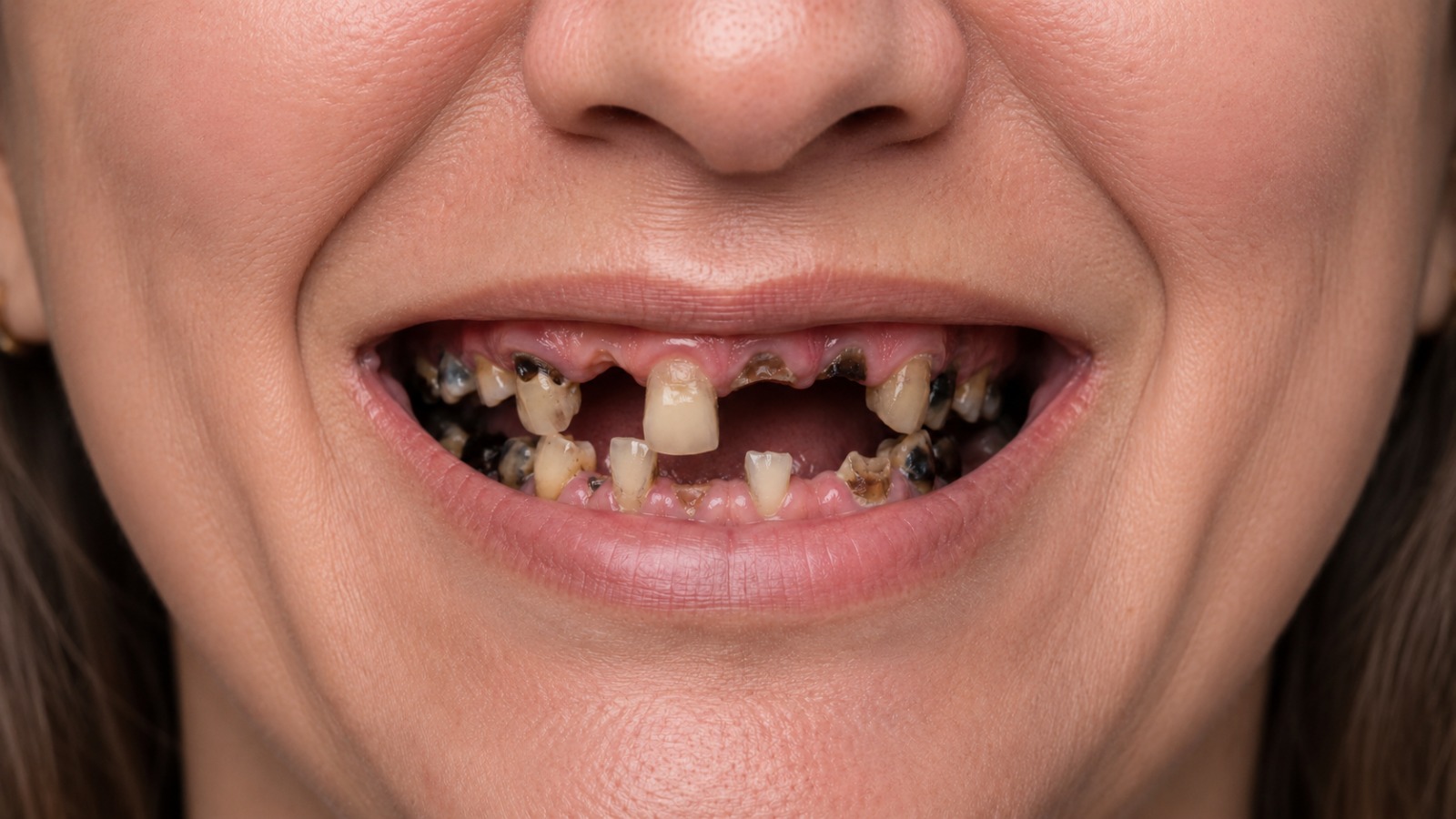 Before — damaged, decayed and missing teeth